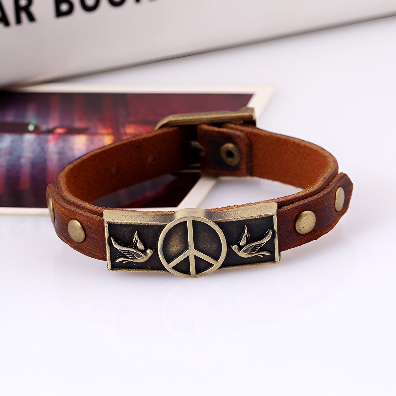 Bracelet en cuir, "Peace and love" et oiseaux, mixte, modèle Birdy - La Boutique du Bracelet