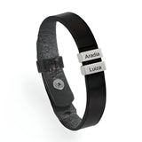 Bracelet en cuir personnalisé, deux plaques, modèle James - La Boutique du Bracelet