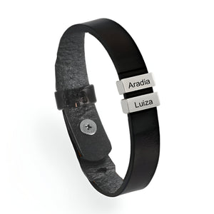 Bracelet en cuir personnalisé, deux plaques, modèle James - La Boutique du Bracelet