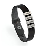 Bracelet en cuir personnalisé, quatre plaques, modèle James - La Boutique du Bracelet