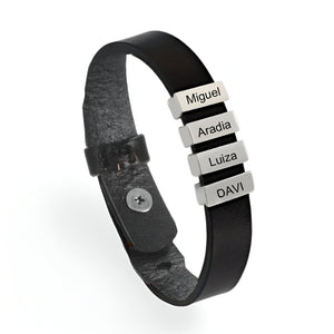 Bracelet en cuir personnalisé, quatre plaques, modèle James - La Boutique du Bracelet