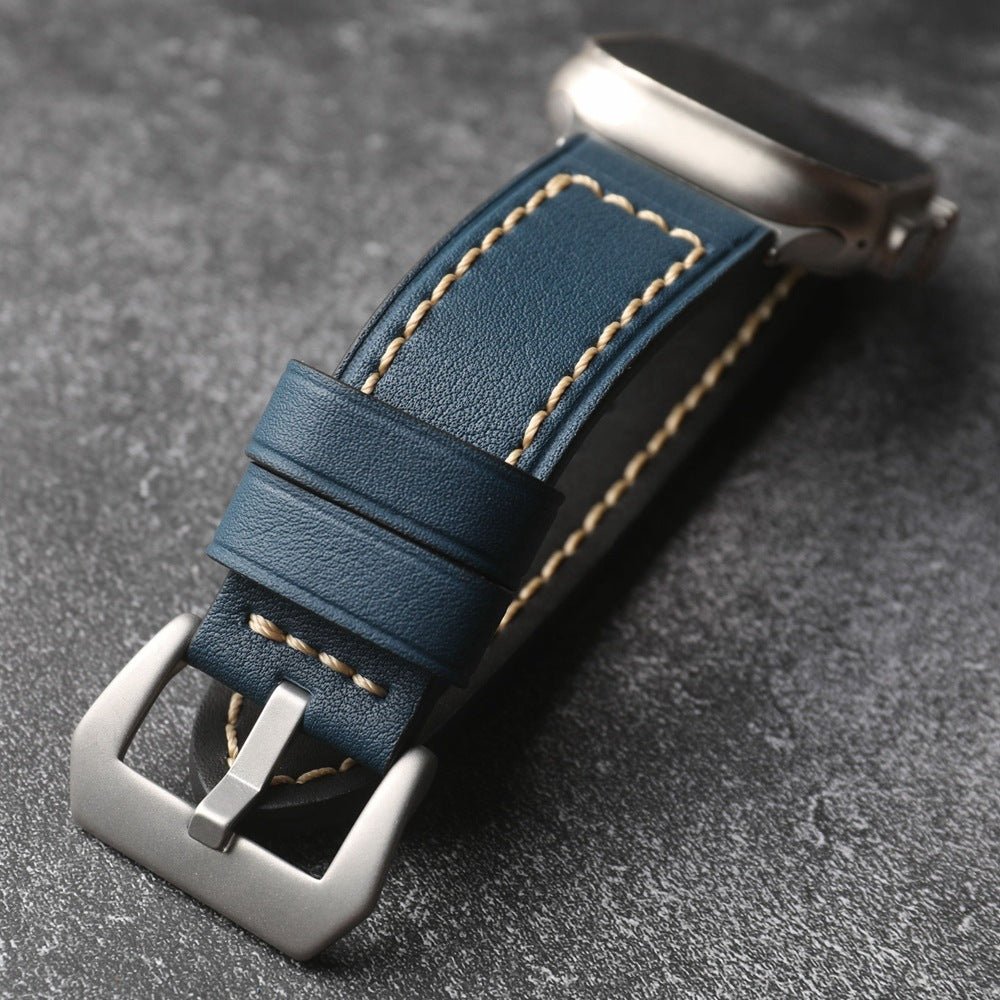 Full-grain leather bracelet for Apple Watch, thick 4MM design with stainless steel buckle, bold masculine look, Audemart model