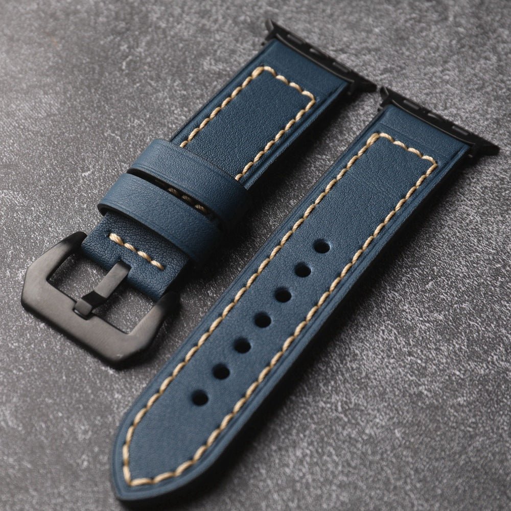 Full-grain leather bracelet for Apple Watch, thick 4MM design with stainless steel buckle, bold masculine look, Audemart model