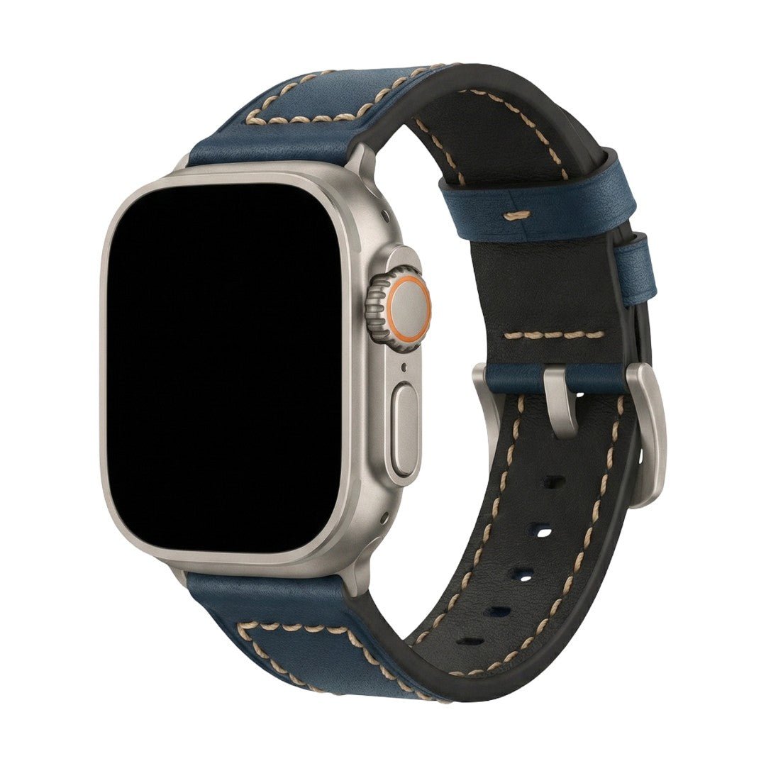 Genuine leather strap for Apple Watch, contrasting stitching, steel pin buckle, Audemart model