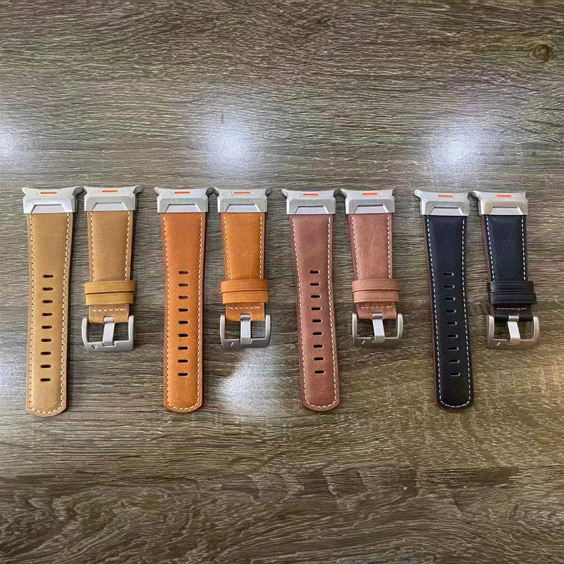 Bracelets en cuir pour Galaxy Watch 8 et Ultra, couleurs beige, marron clair, marron foncé, rose et noir, boucle ardillon.