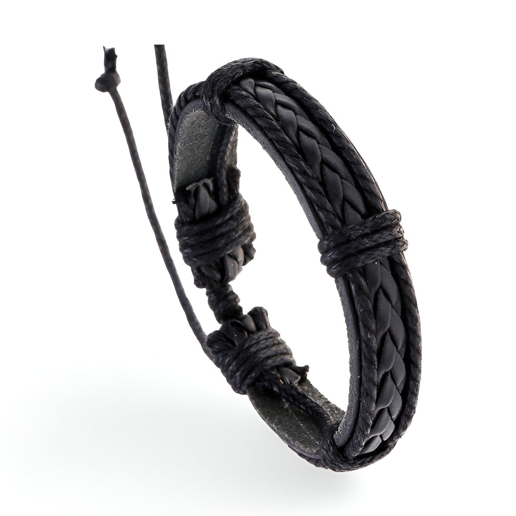 Bracelet en cuir noir tressé, style simple et ajustable, modèle mixte Shiloh.