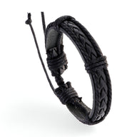 Bracelet en cuir noir tressé, style simple et ajustable, modèle mixte Shiloh.