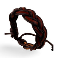 Bracelet torsadé en cuir marron foncé avec fermeture réglable homme.