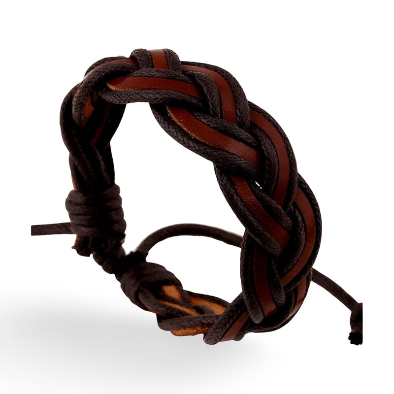 Bracelet torsadé en cuir marron foncé avec fermeture réglable homme.
