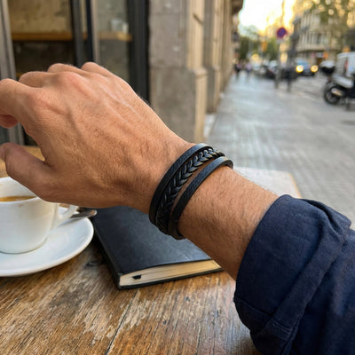 Antoine Multi-Strand Braided Bracelet with Matte Black Magnetic Clasp for Men