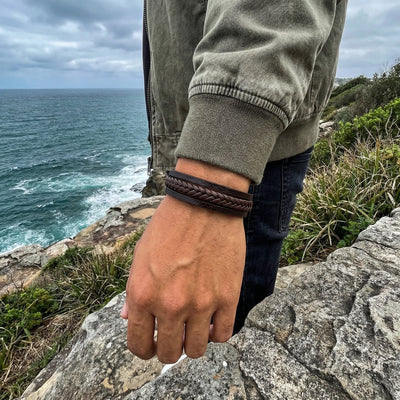 Antoine Multi-Strand Braided Bracelet with Matte Black Magnetic Clasp for Men