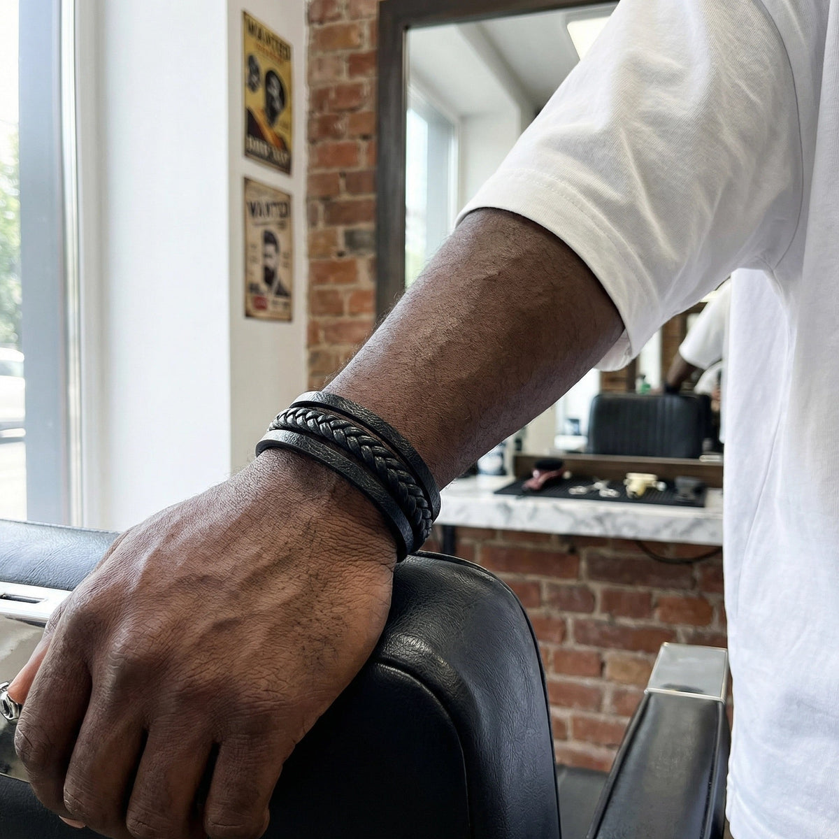 Antoine Multi-Strand Braided Bracelet with Matte Black Magnetic Clasp for Men