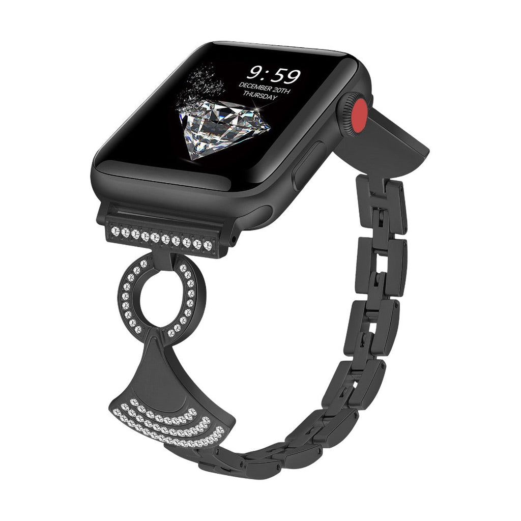 Bracelet noir modulable en métal avec zircons pour Apple Watch modèle Katina.