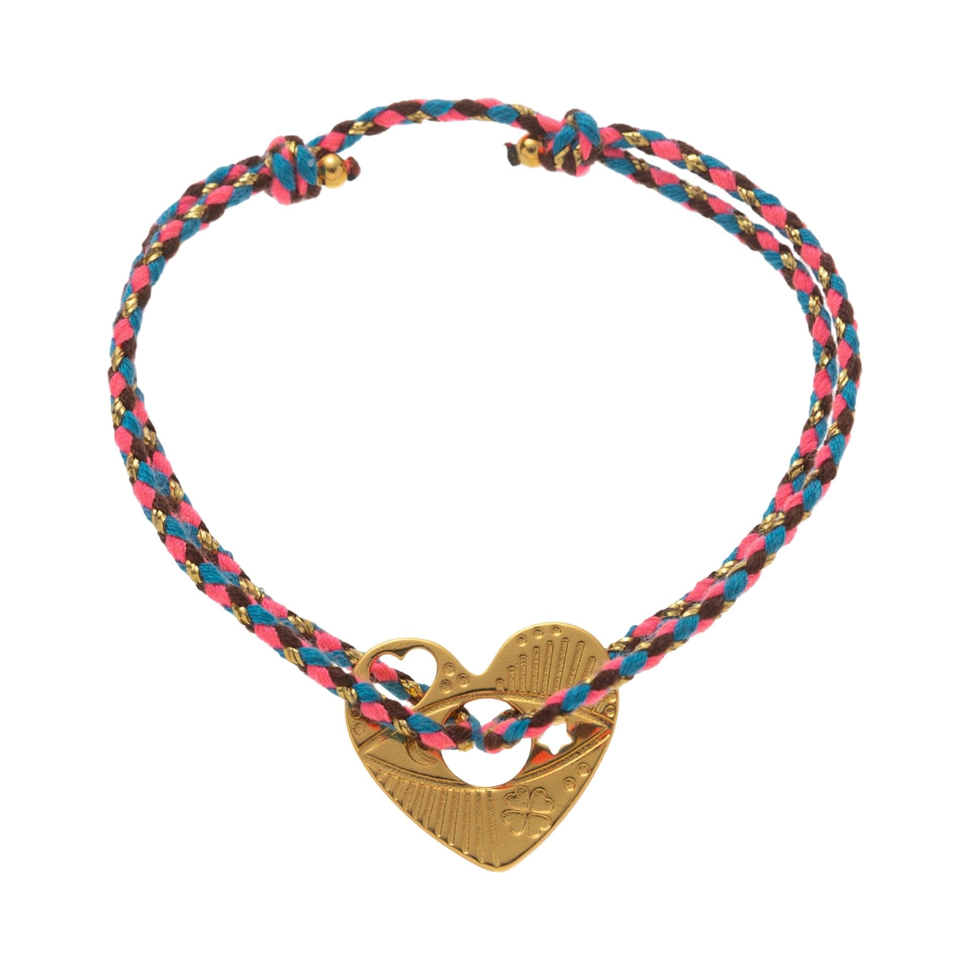 Pulsera de hilo trenzado, medallón dorado brillante, joya delicada para acompañar su estilo a diario, modelo Sumia