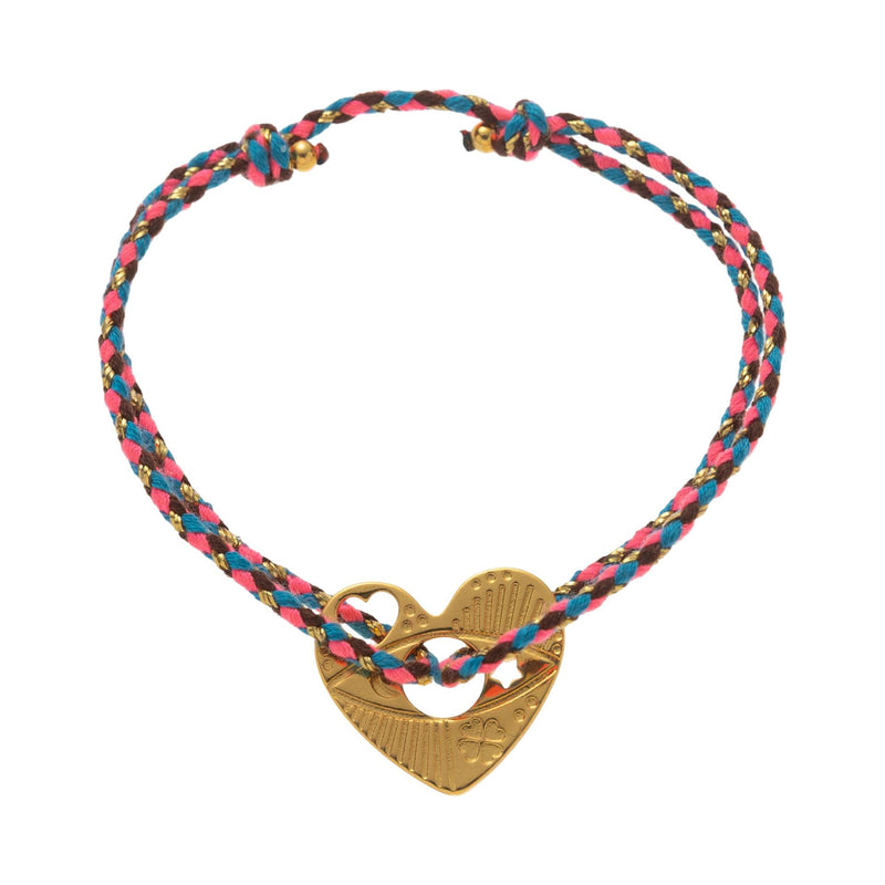 Pulsera de hilo trenzado, medallón dorado brillante, joya delicada para acompañar su estilo a diario, modelo Sumia