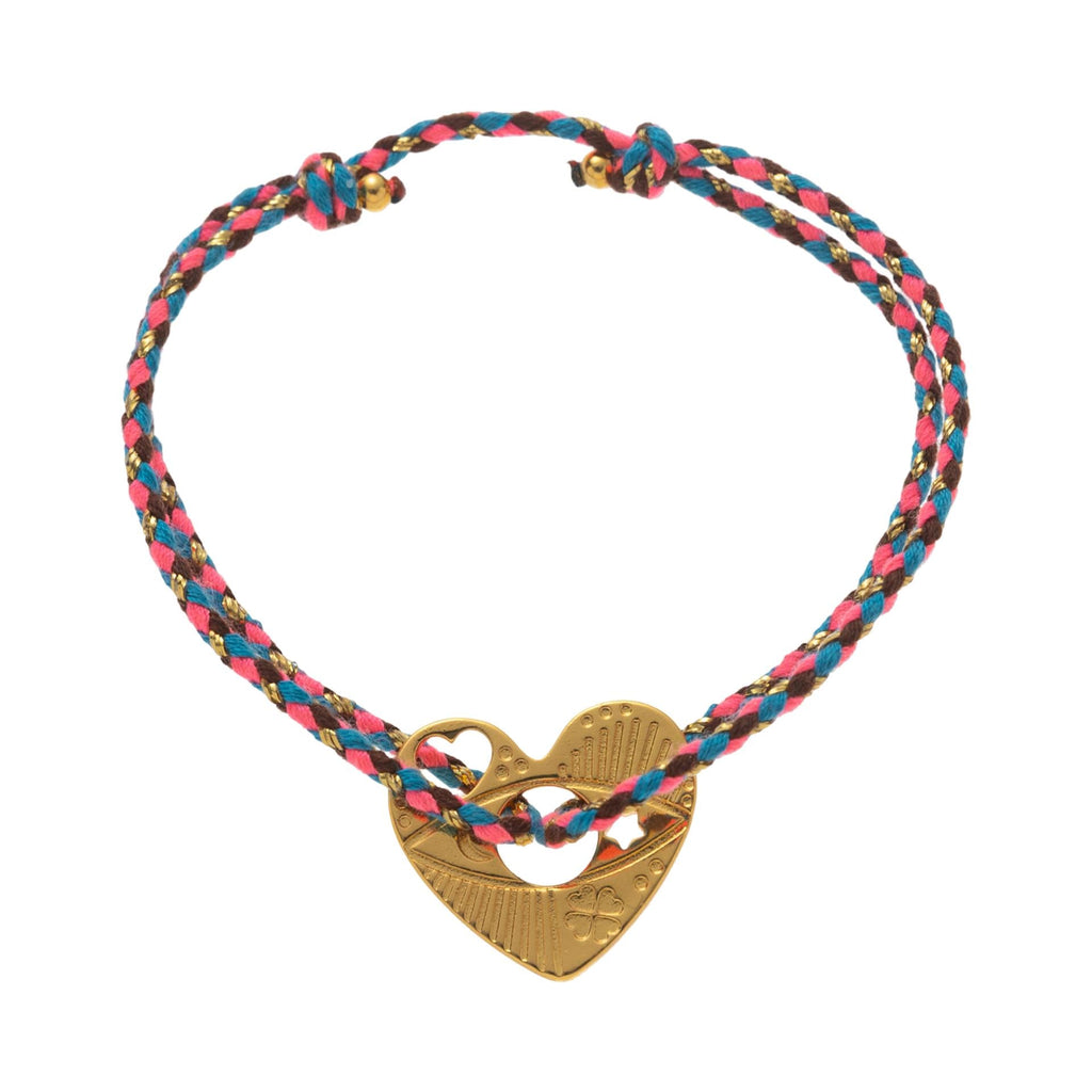 Pulsera de hilo trenzado, medallón dorado brillante, joya delicada para acompañar su estilo a diario, modelo Sumia
