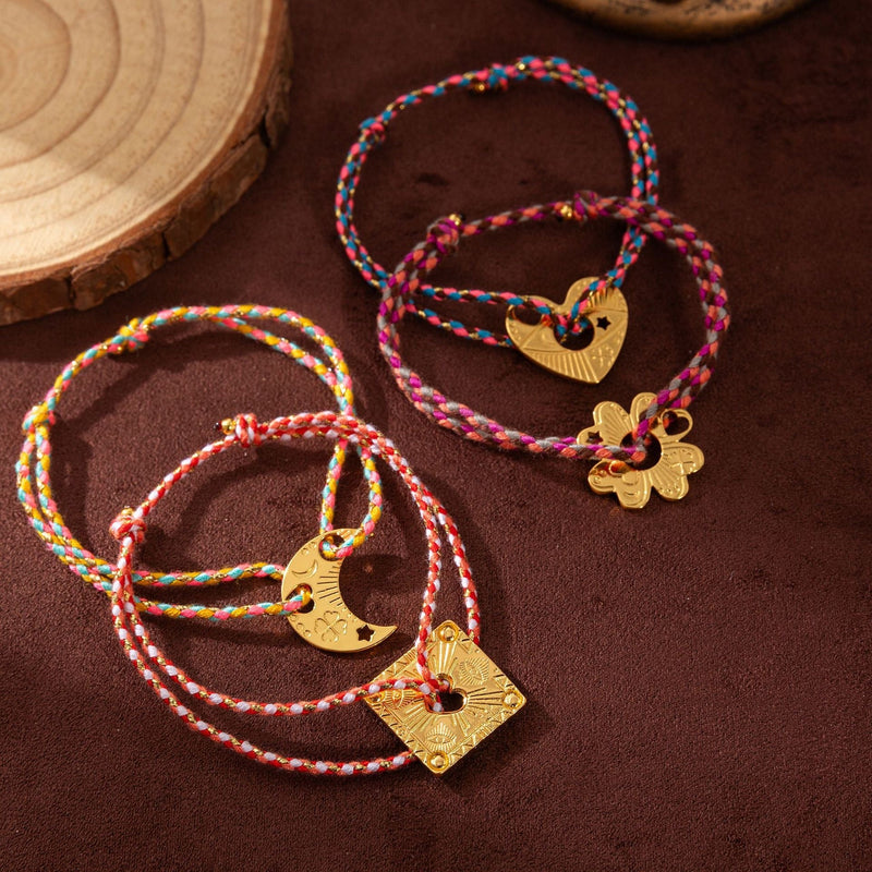 Pulsera de hilo trenzado, medallón dorado brillante, joya delicada para acompañar su estilo a diario, modelo Sumia