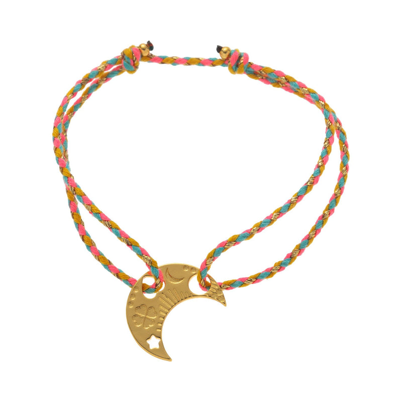 Pulsera de hilo trenzado, medallón dorado brillante, joya delicada para acompañar su estilo a diario, modelo Sumia
