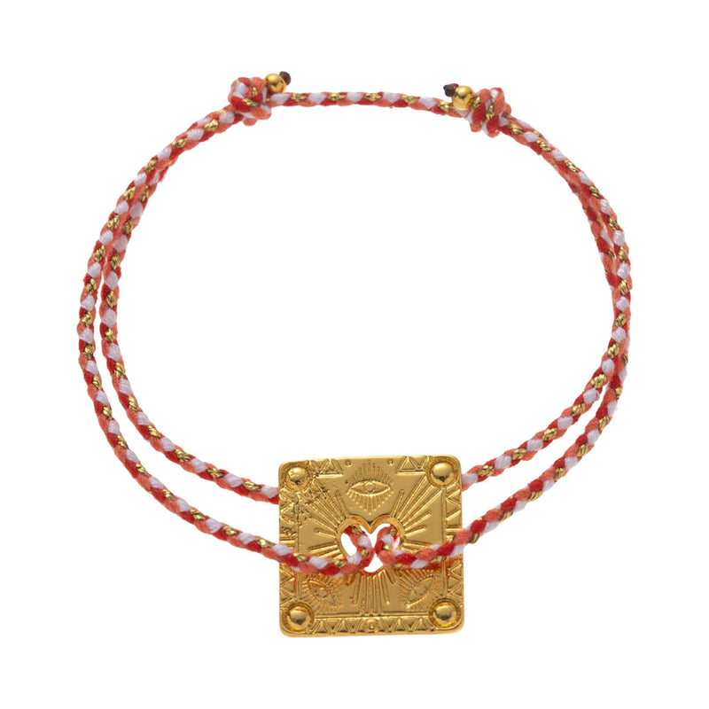 Pulsera de hilo trenzado, medallón dorado brillante, joya delicada para acompañar su estilo a diario, modelo Sumia