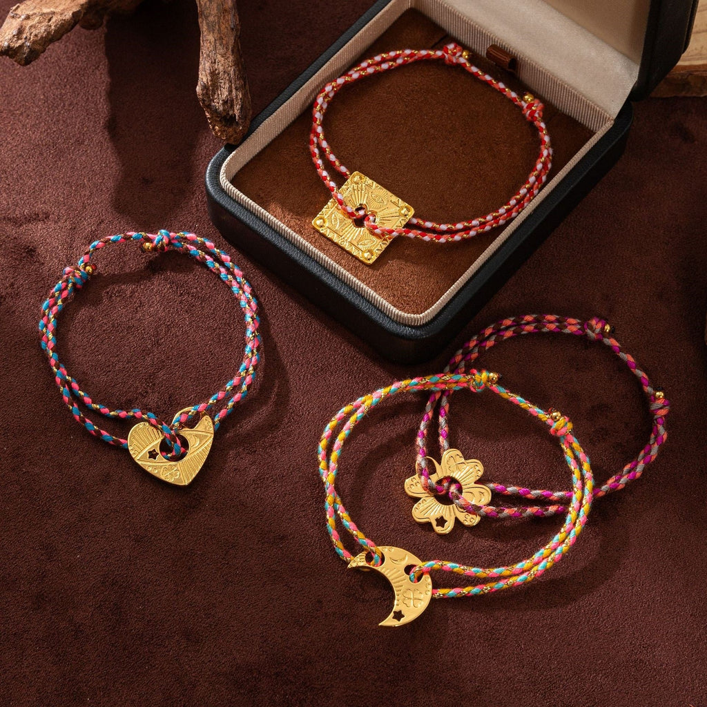 Pulsera de hilo trenzado, medallón dorado brillante, joya delicada para acompañar su estilo a diario, modelo Sumia