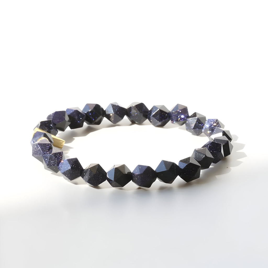 Bracelet mixte en grès bleu taille facettée, style Edo, finition polie brillante.