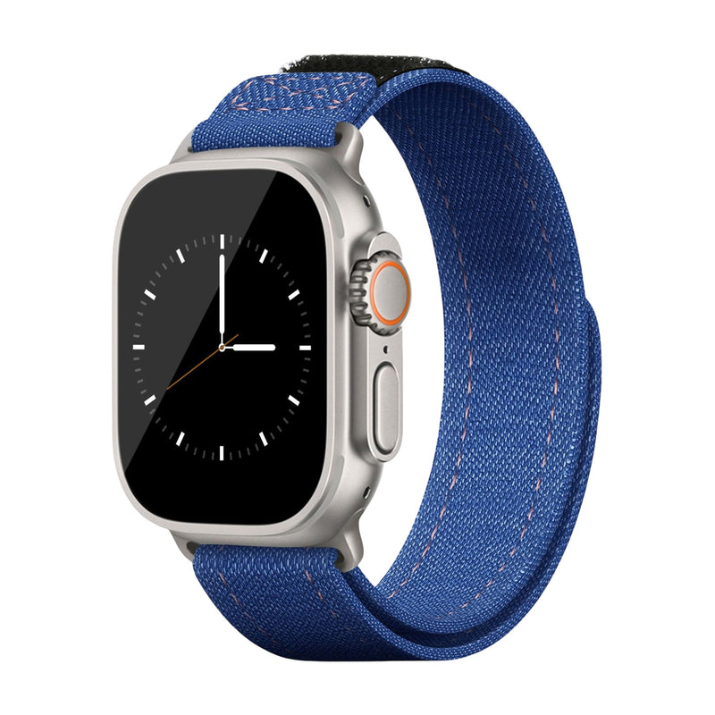 Bracelet en jean bleu électrique pour Apple Watch, style décontracté et ajustable, modèle Locarne.