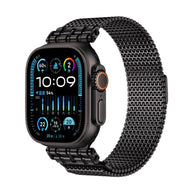 Bracelet en maille métallique noire, épaisse et ajustable, style magnétique pour Apple Watch.