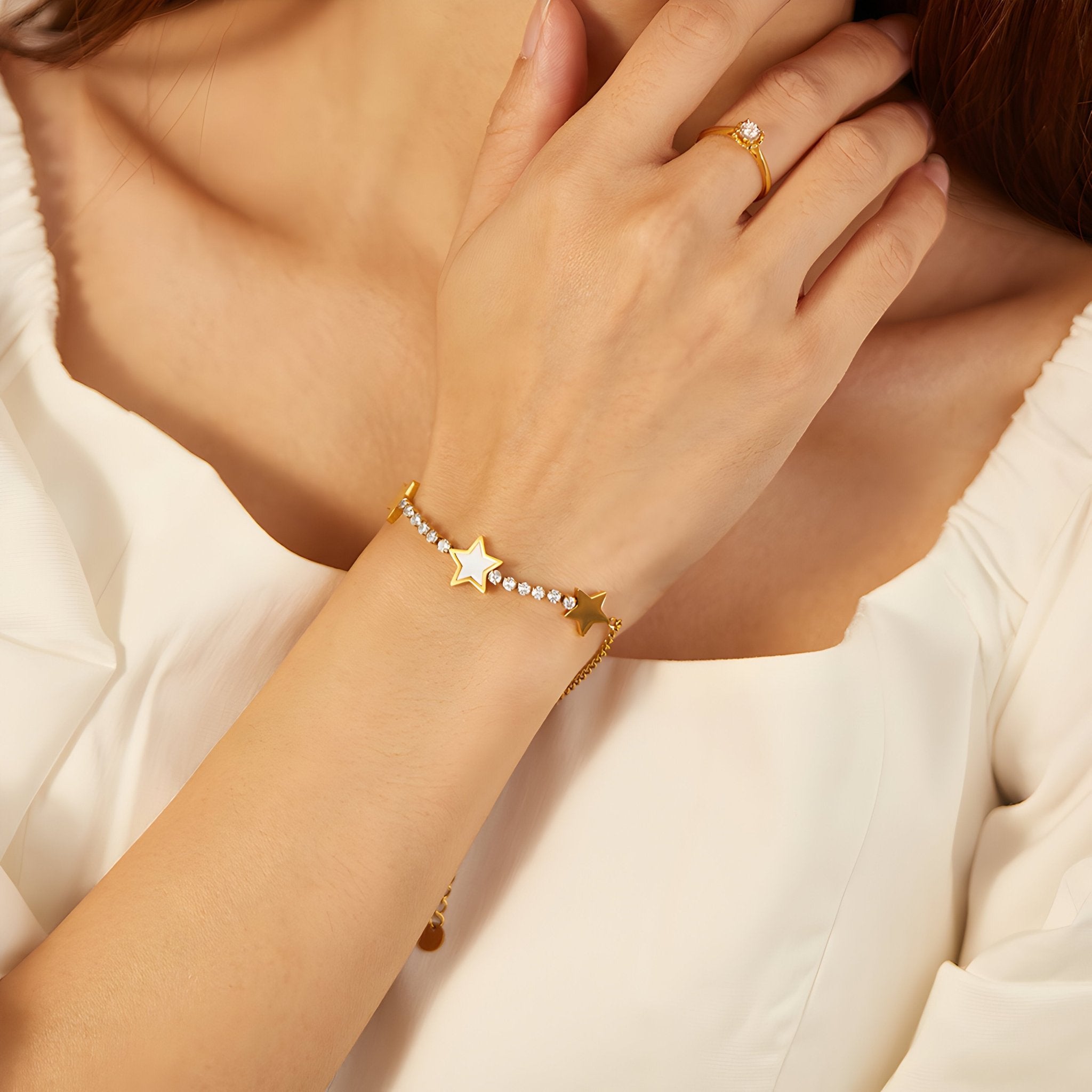 Bracelet en maille pour femme, étoiles brillantes, en acier inoxydable, modèle Bianca - La Boutique du Bracelet