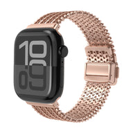 Bracelet en maille V épaisse or rosé pour Apple Watch, ajustable, boucle déployante métallique.