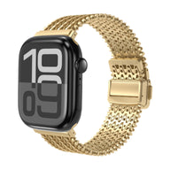 Bracelet maille V épaisse or pour Apple Watch avec fermoir ajustable robuste.
