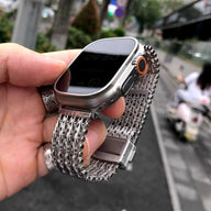Bracelet en maille V épaisse argentée, ajustable, pour Apple Watch 38-42 mm.