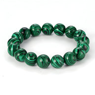 Bracelet mixte en perles rondes de malachite verte aux motifs naturels striés, modèle Arden.