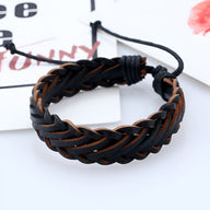 Bracelet mixte en microfibre torsadée noir et marron avec cordon réglable.