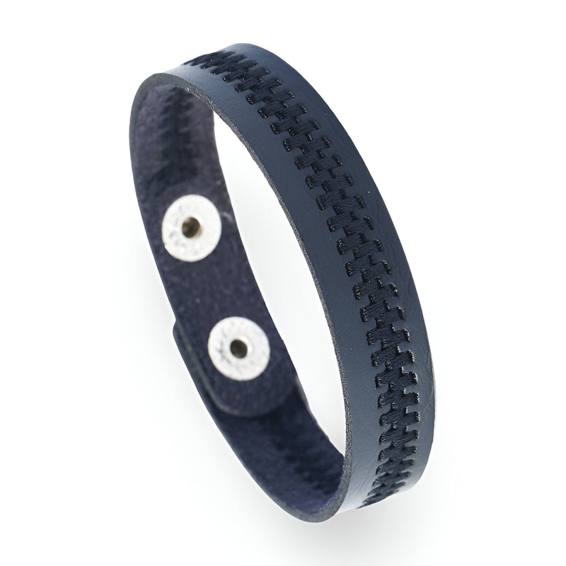 Bracelet homme noir en microfibre tressée avec fermeture boutons-pression argentés.