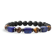 Bracelet homme avec pierres naturelles lapis lazuli, œil de tigre et perles noires mates.