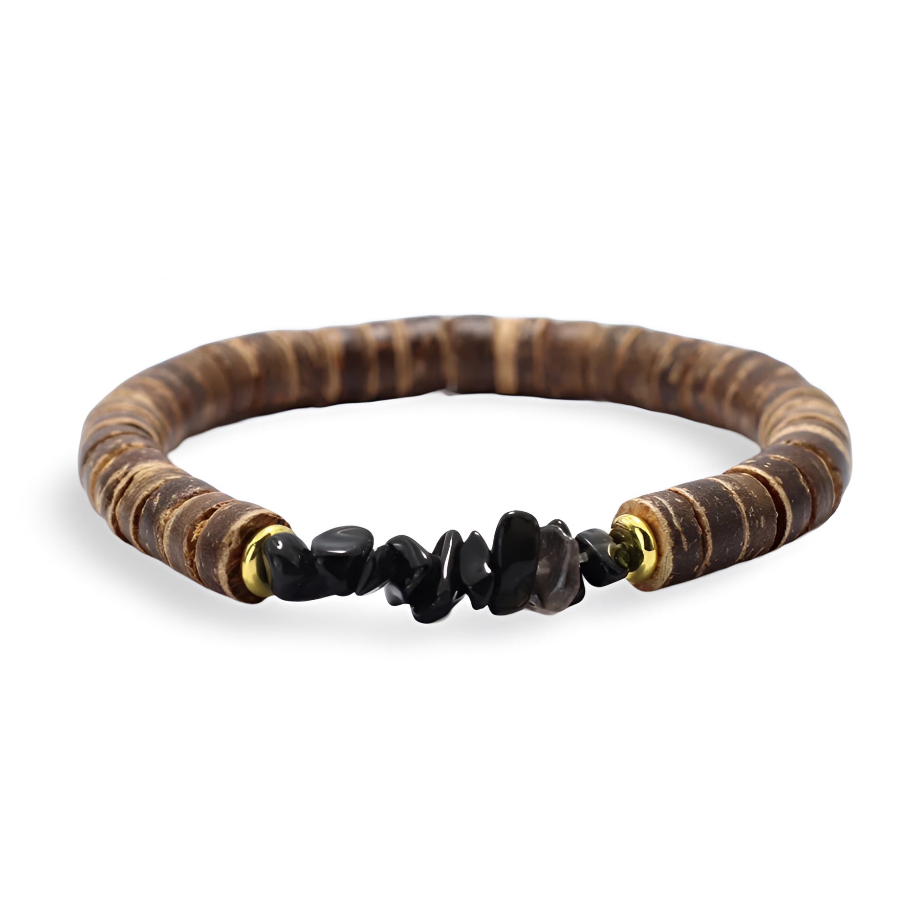 Bracelet en noix de coco et pierres naturelles, pour homme, modèle Coco - La Boutique du Bracelet