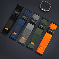 Bracelets en nylon magnétique pour Apple Watch, couleurs noire, bleue, grise, verte et orange, avec fermoir réglable et.