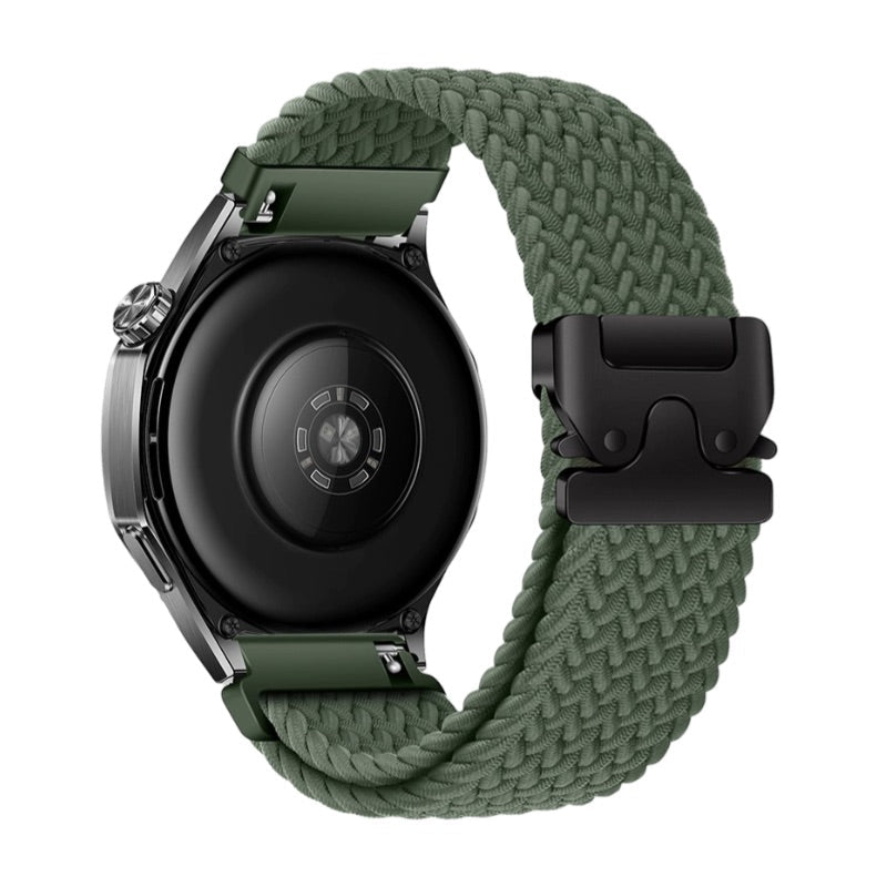 Bracelet en nylon tissé vert olive avec boucle noire tactique pour Huawei Watch modèle Almar.