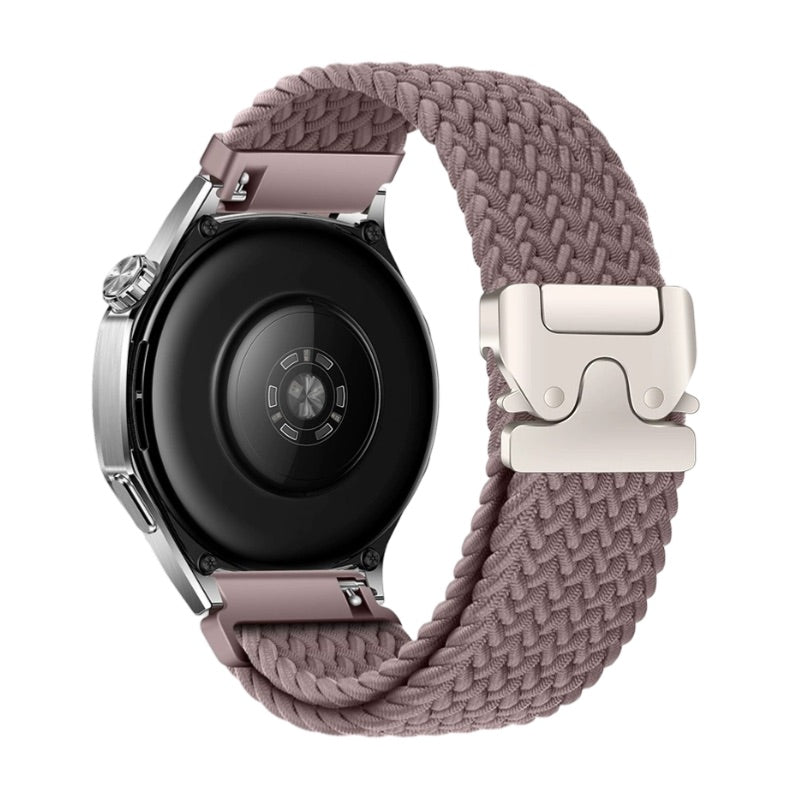 Bracelet en nylon tissé mauve avec boucle tactique métallique pour montre Huawei Watch Almar.
