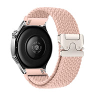 Bracelet en nylon tissé rose pâle avec boucle tactique beige pour Huawei Watch Almar modèle arrière.