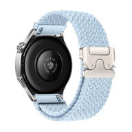 Bracelet bleu clair en nylon tissé avec boucle métallique argentée pour Huawei Watch Almar.