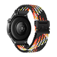 Bracelet en nylon tissé noir, orange, jaune et blanc avec boucle tactique pour Huawei Watch.
