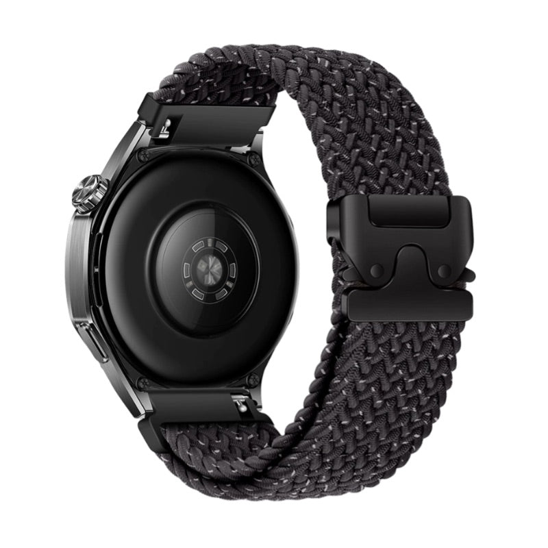 Bracelet en nylon tissé noir avec boucle tactique pour montre Huawei, modèle Almar, taille moyenne.