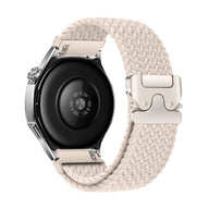 Bracelet nylon tissé beige clair avec boucle tactique acier pour Huawei Watch modèle Almar, vue arrière.