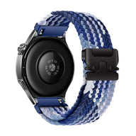 Bracelet nylon tissé bleu et blanc avec boucle tactique noire pour montre Huawei.