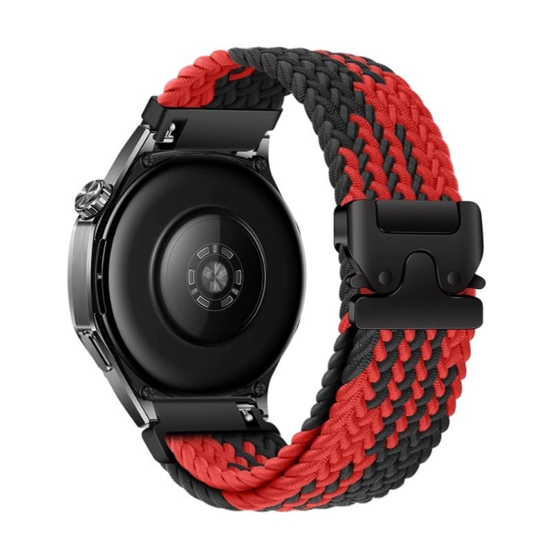 Bracelet en nylon rouge et noir tissé avec boucle noire pour Huawei Watch, style tactique.