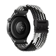 Bracelet nylon tissé noir, gris et blanc avec boucle tactique noire pour montre Huawei Almar.