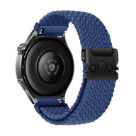 Bracelet nylon tissé bleu avec boucle tactique noire pour Huawei Watch vue arrière.