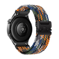 Bracelet nylon tissé multicolore bleu, vert, gris et orange avec boucle noire pour Huawei Watch.