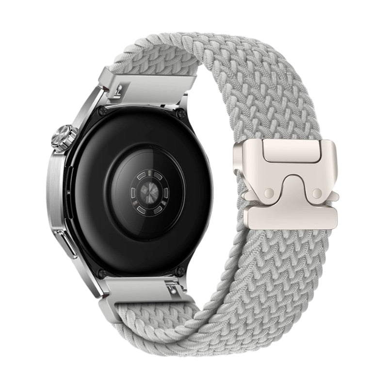 Bracelet en nylon tissé gris clair avec boucle tactique en acier pour montre Huawei Almar.